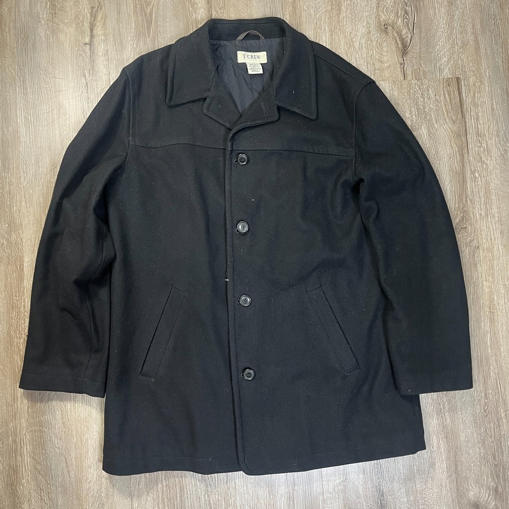 J. Crew Wool Nylon Peacoat Black Mens Medium Thinsulate Insulated